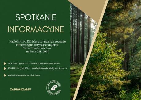 Nadleśnictwo Kliniska zaprasza na spotkania informacyjne dotyczące Planu Urządzenia Lasu na lata 2028–2037